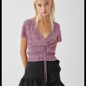 Pull & Bear pink polka dot faux wrap top. Brand new, never been worn.